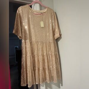 Golden Sequin Jodifl Dress Large . Brand new With Tags